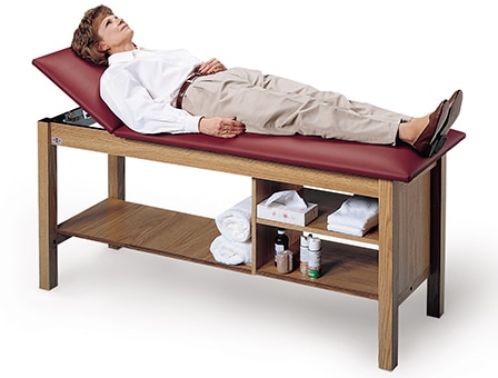 H-Brace Treatment Table with Storage Shelf and Open Cabinet Storage